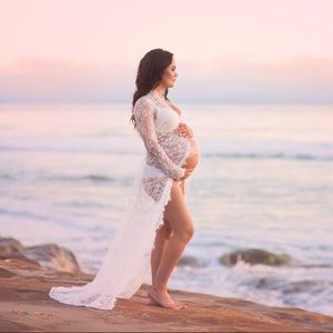 Open front lace gown - maternity